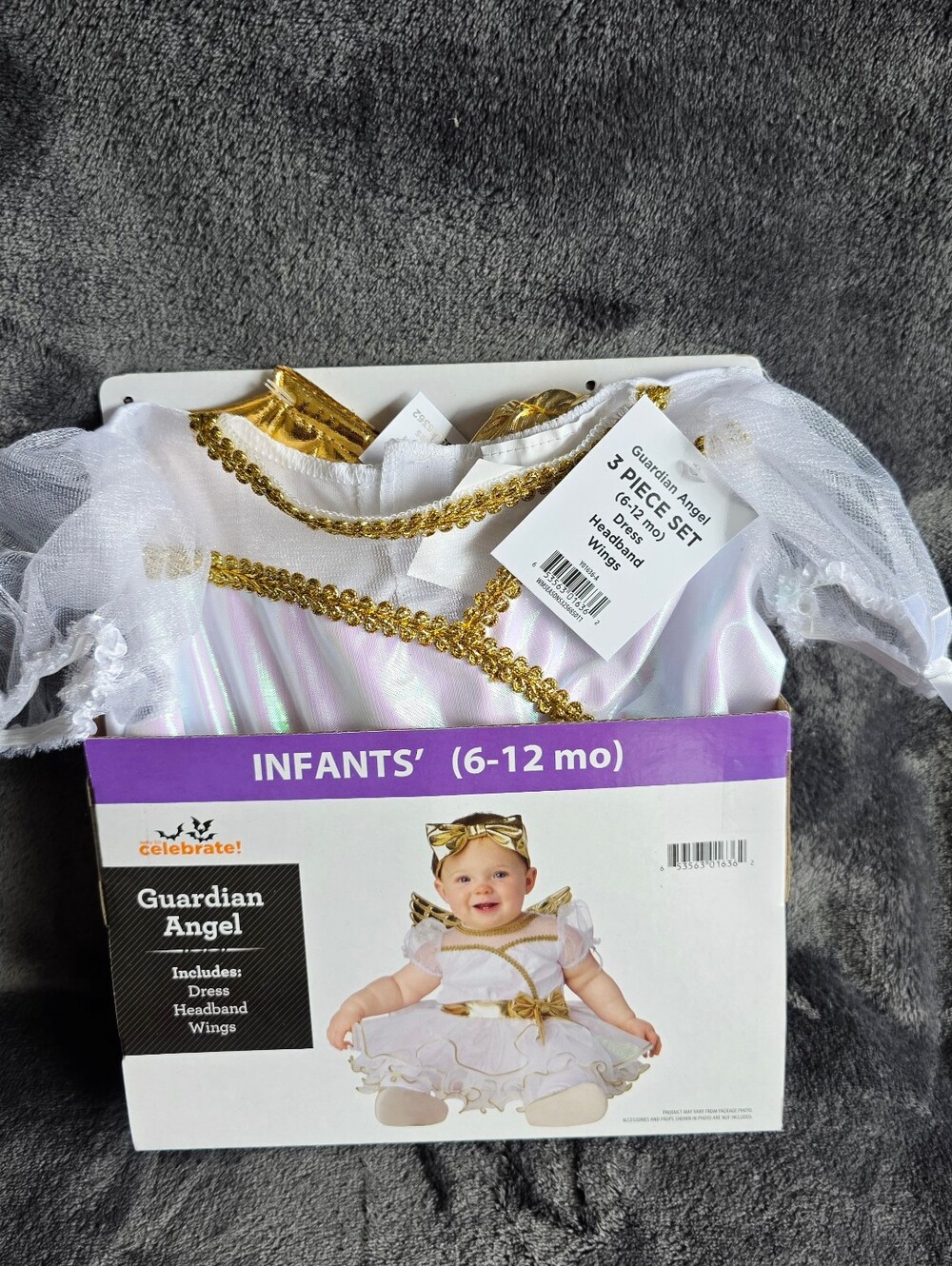 New Halloween Christmas baby girl Infant Guardian Angel 3 Piece Costume, 6/12 mn